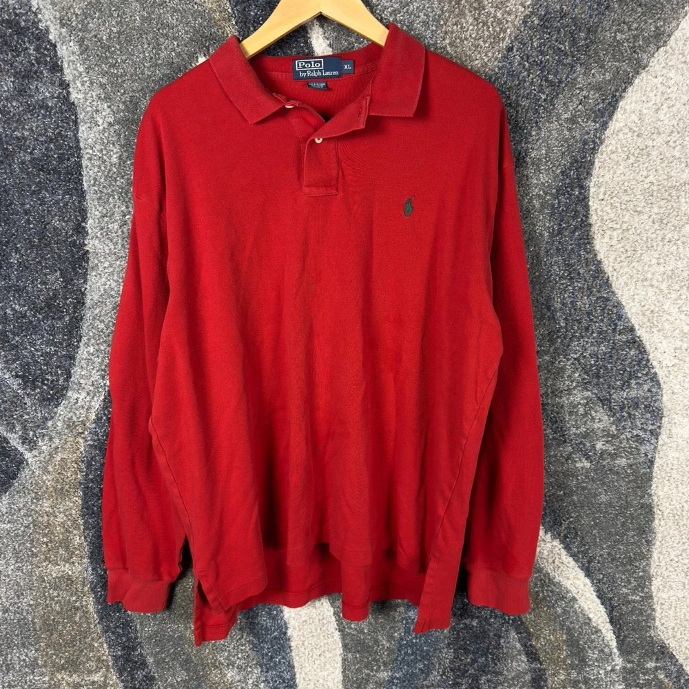 Vintage Polo Ralph Lauren Long Sleeve Polo Mens XL Red Rugby Embroidered Logo